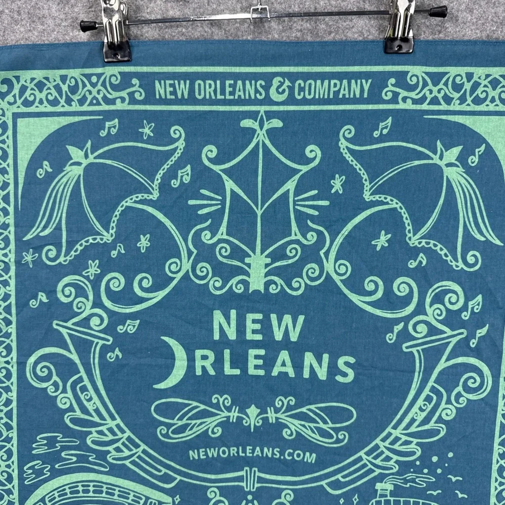 New Orleans & Company Bandana Teal Mint Green Graphic Souvenir Cotton Scarf 22